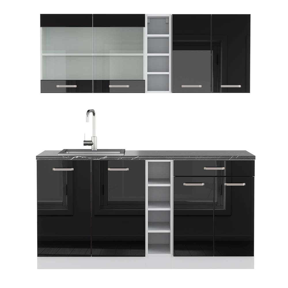 foto del prodotto vicco - cucina completa r-line, nero lucido bianco, 160 cm , pl antracite