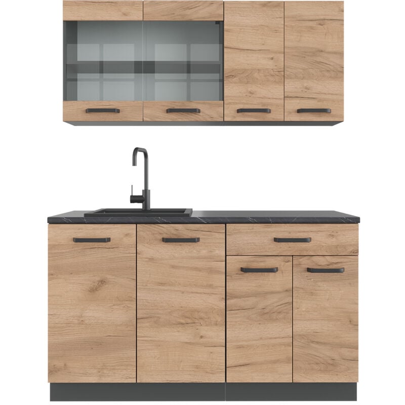 foto del prodotto vicco cucina completa r line, quercia dorata antracite, 140 cm senza piano di lavoro
