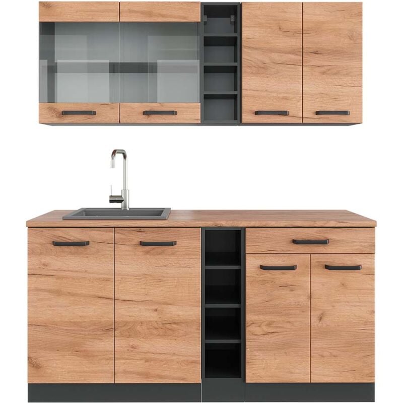 foto del prodotto vicco cucina completa r line, quercia dorata antracite, 160 cm , pl rovere