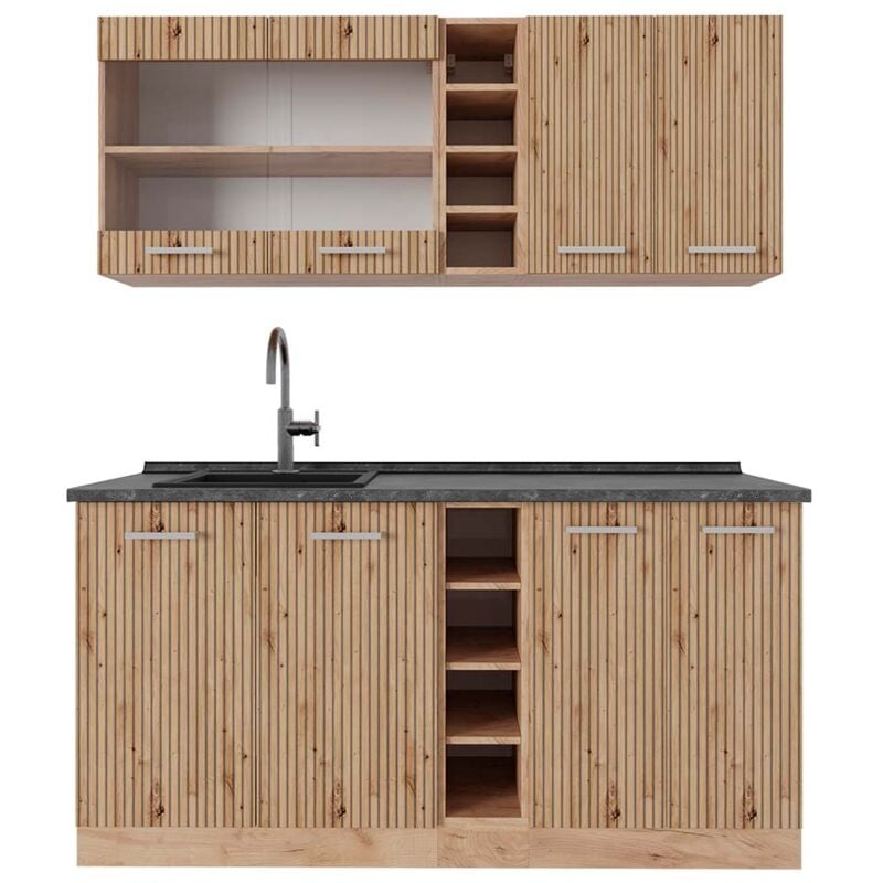foto del prodotto vicco cucina completa r line, rovere artigianale rovere goldkraft, 160 cm , pl antracite