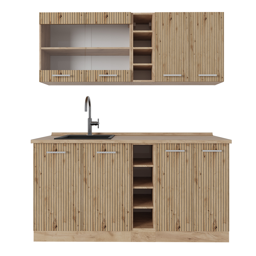 foto del prodotto vicco cucina completa r line, rovere artigianale rovere goldkraft, 160 cm senza piano di lavoro
