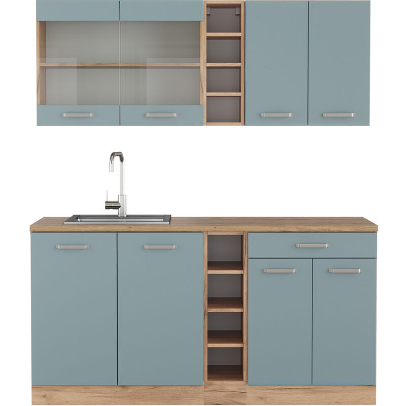 foto del prodotto vicco - cucina completa r-line, rovere blu-grigio/oro, 160 cm , pl rovere