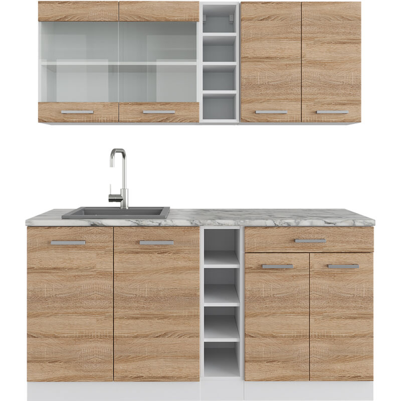 foto del prodotto vicco cucina completa r line, sonoma bianco, 160 cm senza piano di lavoro