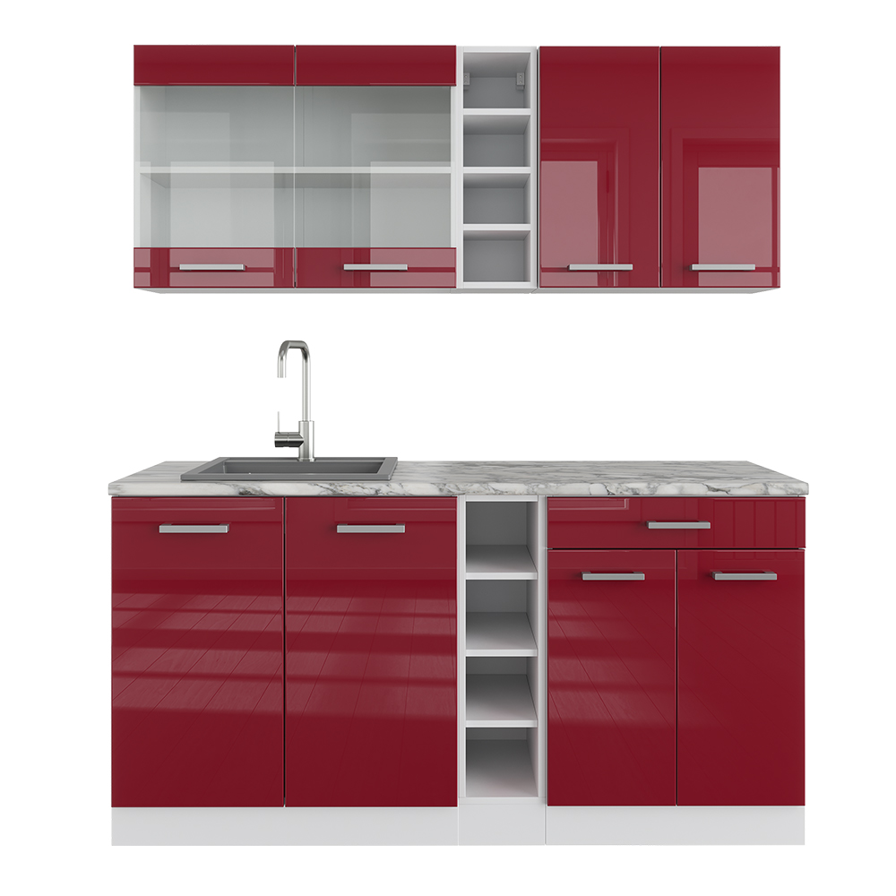 foto del prodotto vicco cucina completa rosso lucido/bianco 160 cm senza piano di lavoro