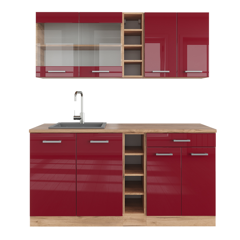 foto del prodotto vicco cucina completa rosso lucido/rovere dorato 160 cm senza piano di lavoro