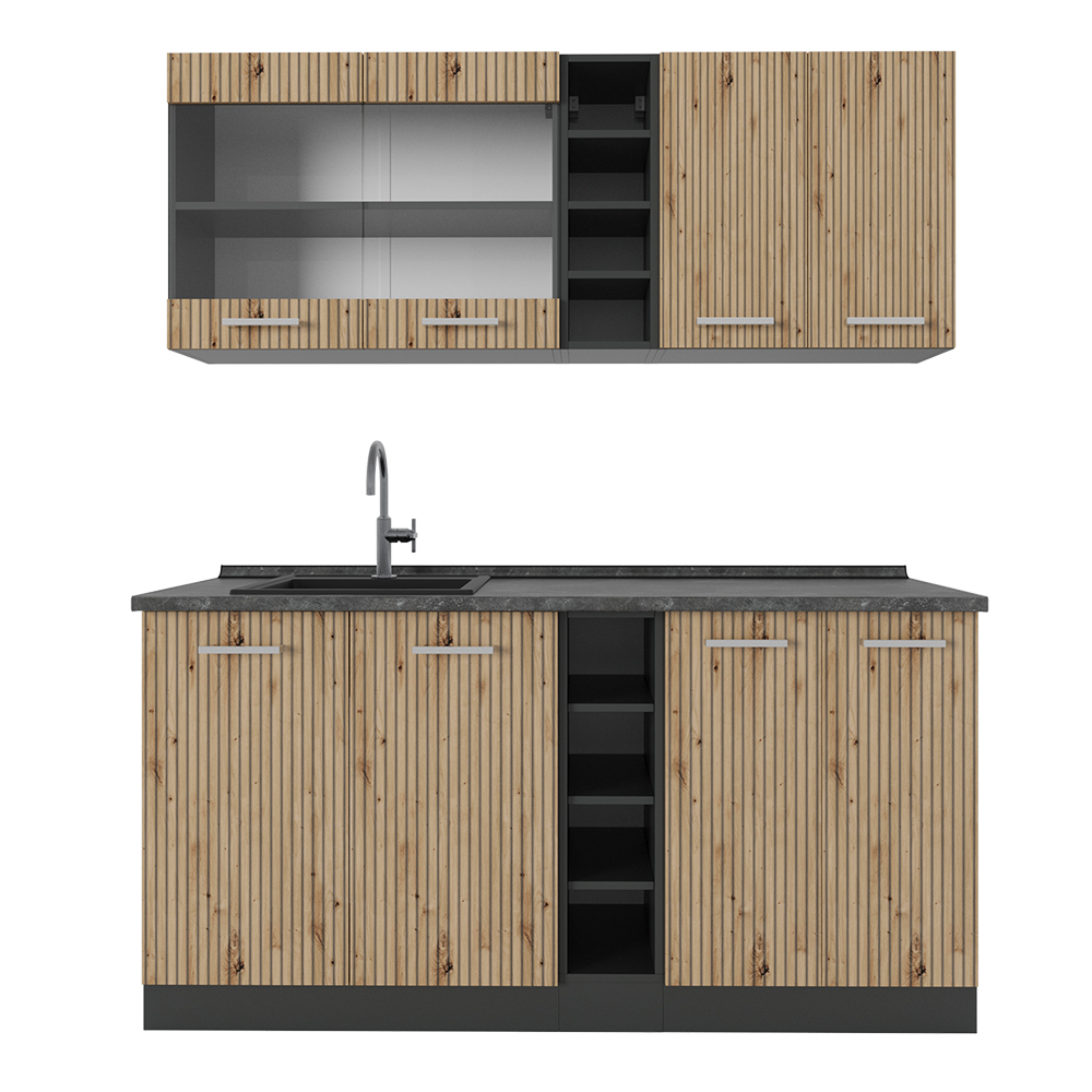 foto del prodotto vicco cucina completa rovere artigianale antracite 160 cm , pl antracite