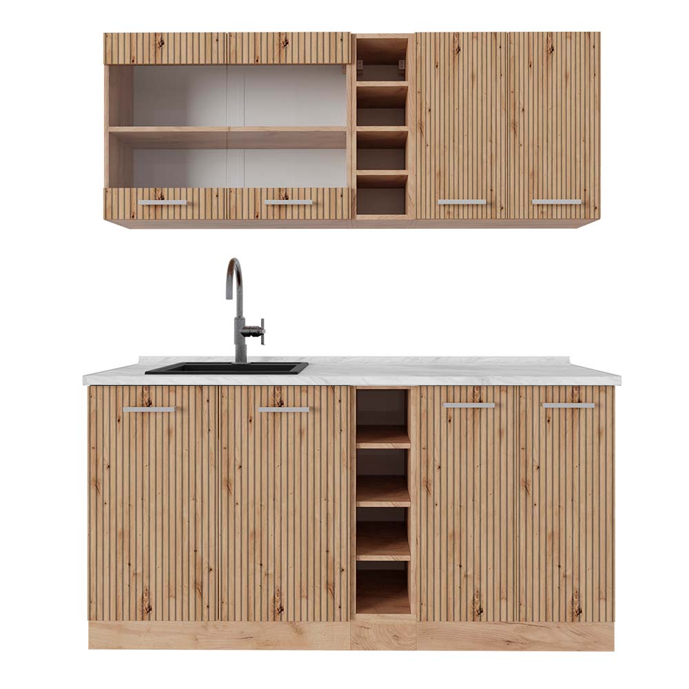 foto del prodotto vicco cucina completa rovere artigianale rovere goldkraft 160 cm , pl marmo