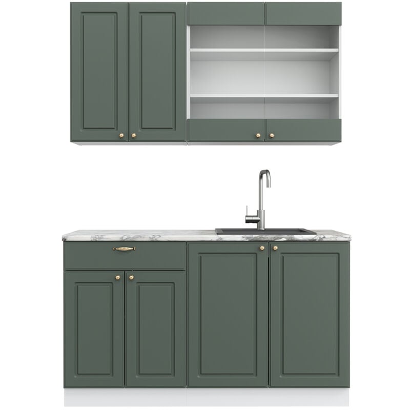 foto del prodotto vicco cucina completa verde oro country house bianco 140 cm , pl marmo