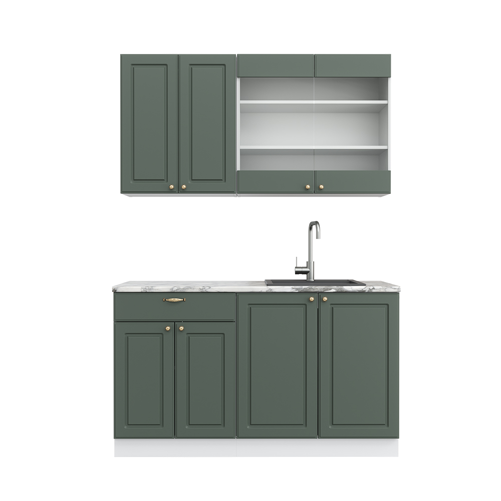 foto del prodotto vicco cucina completa verde-oro country house/bianco 140 cm senza piano di lavoro