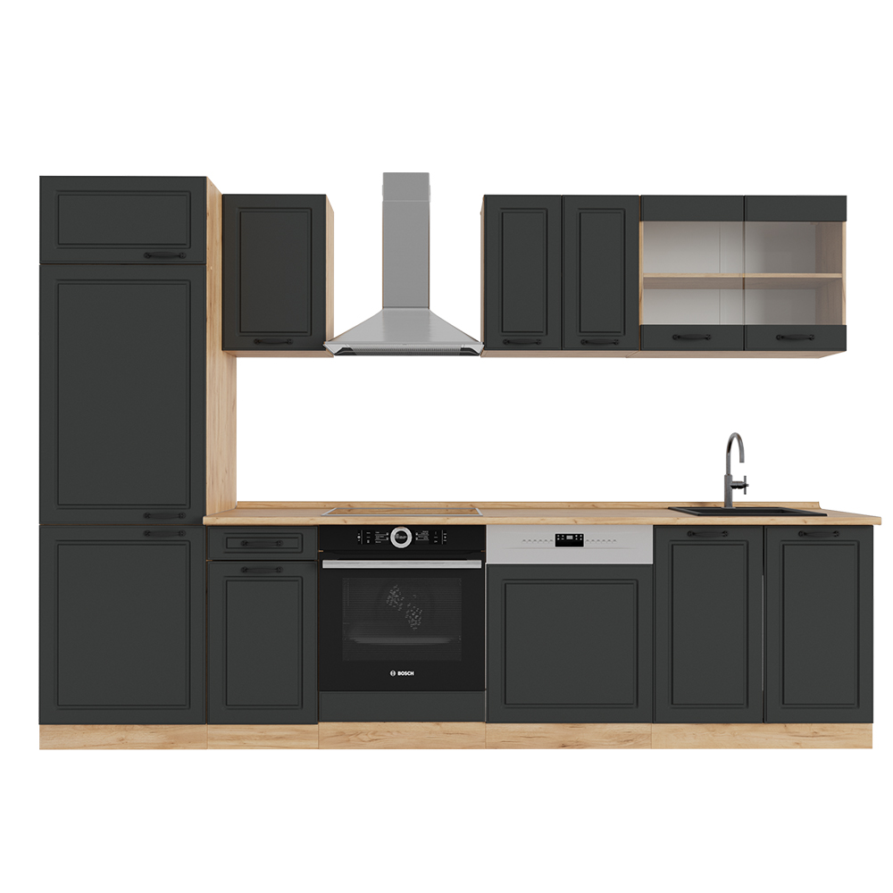 foto del prodotto vicco cucina componibile antracite casa di campagna/rovere dorato 300 cm senza piano di lavoro