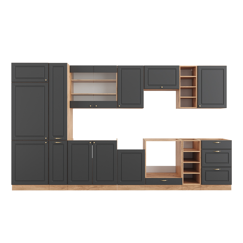 foto del prodotto vicco cucina componibile antracite country house/oro kraft oak 355 cm senza piano di lavoro