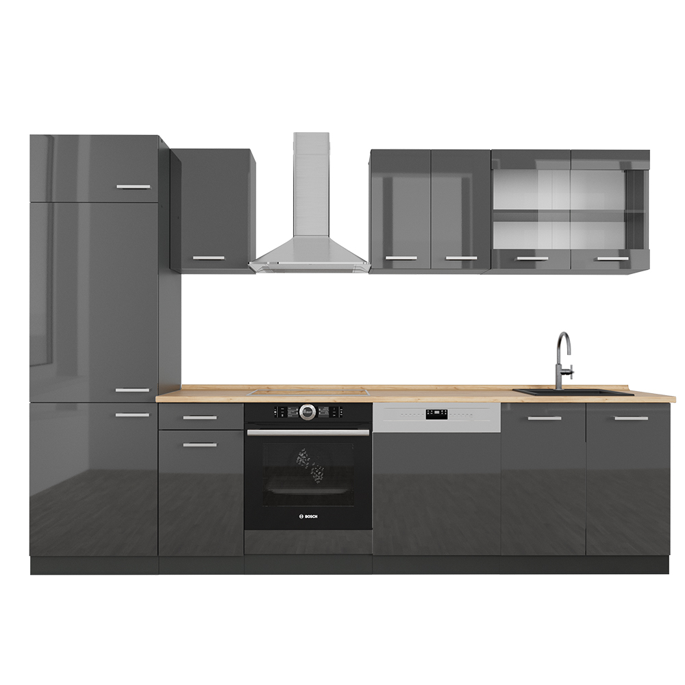 foto del prodotto vicco cucina componibile antracite lucido antracite 300 cm senza piano di lavoro