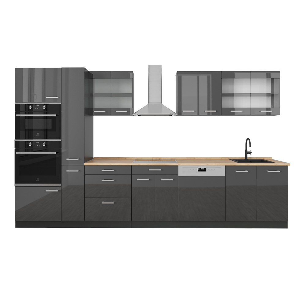 foto del prodotto vicco cucina componibile antracite lucido antracite 350 cm senza piano di lavoro