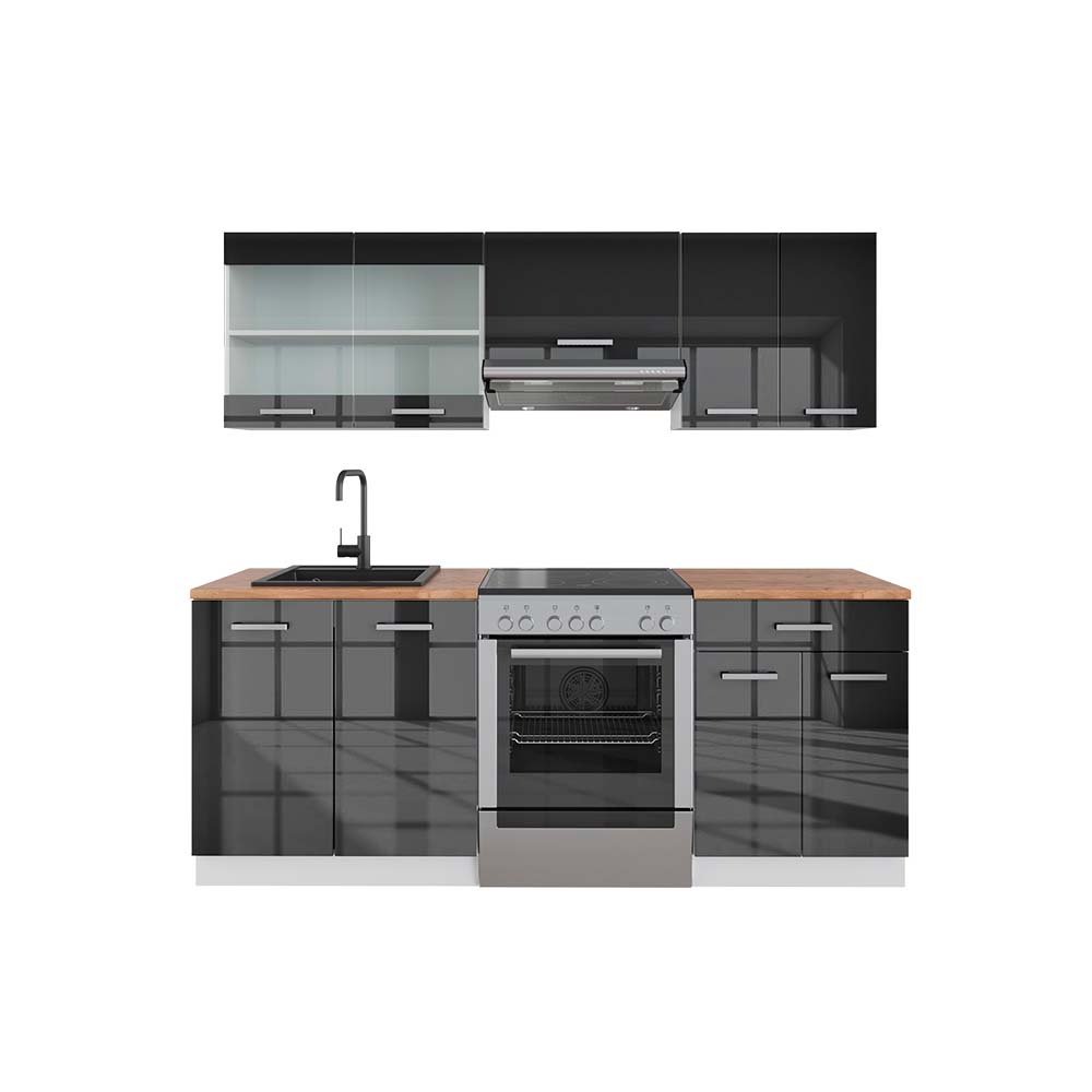 foto del prodotto vicco cucina componibile antracite lucido bianco 200 cm , pl rovere