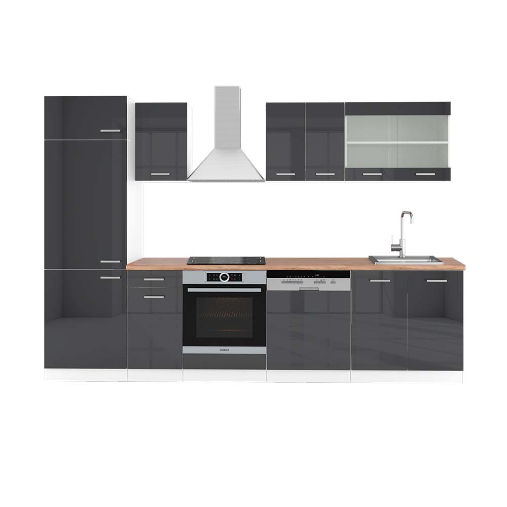 foto del prodotto vicco cucina componibile antracite lucido bianco 300 cm , pl rovere