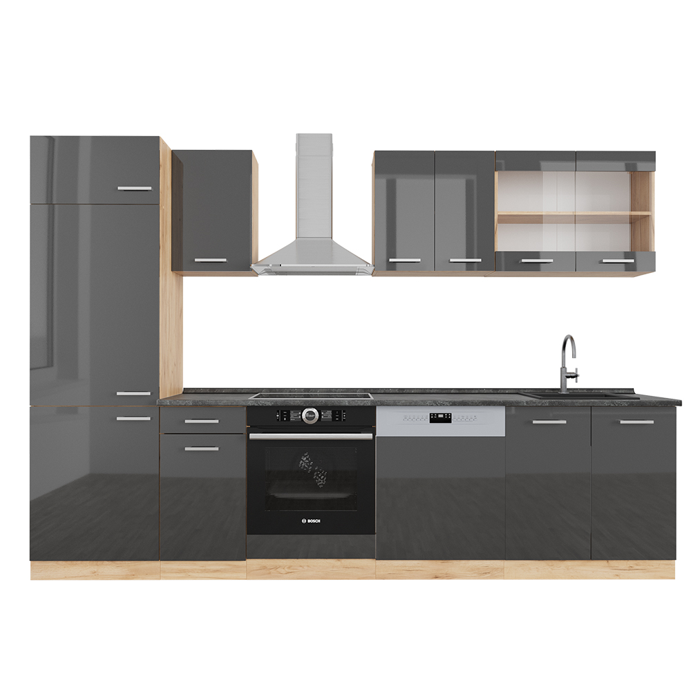 foto del prodotto vicco cucina componibile antracite lucido/oro power oak 300 cm , pl antracite