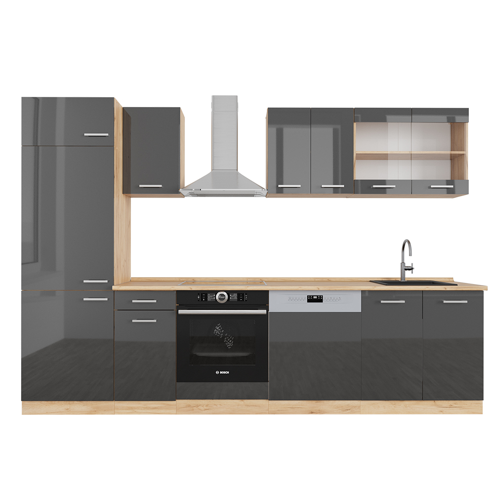 foto del prodotto vicco cucina componibile antracite lucido oro power oak 300 cm , pl rovere