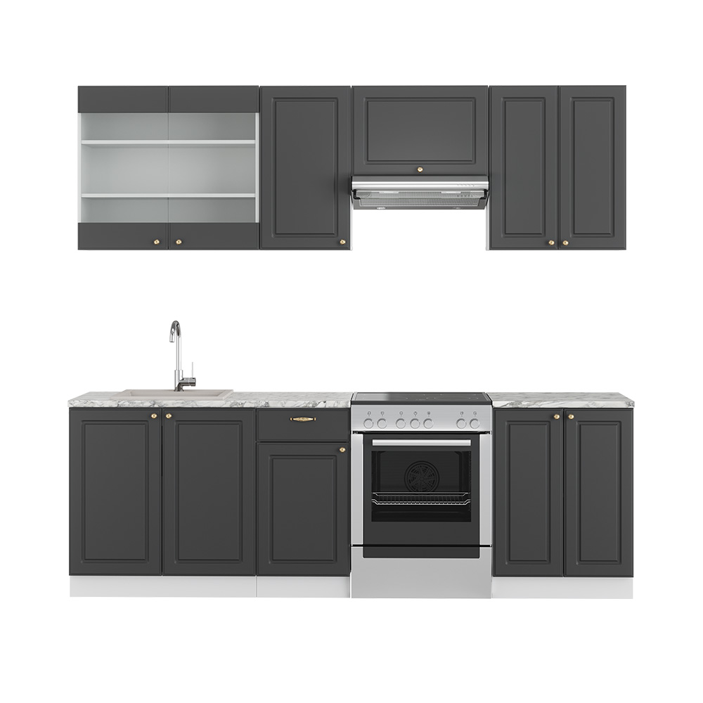 foto del prodotto vicco cucina componibile antracite oro bianco 240 cm senza piano di lavoro