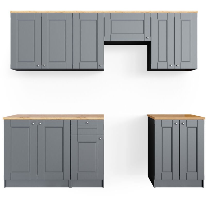 foto del prodotto vicco cucina componibile bergamo, grigio, 240 cm , pl marmo