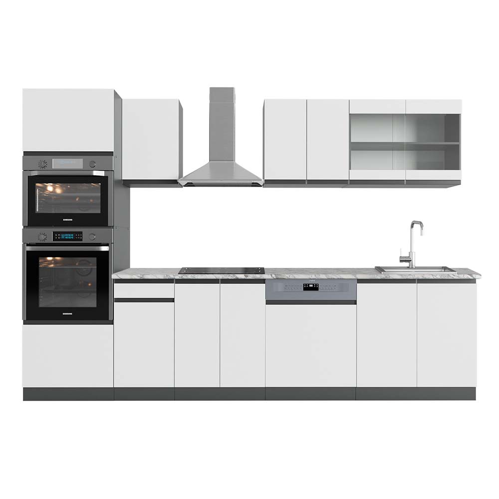 foto del prodotto vicco cucina componibile bianco antracite 300 cm con armadio alto, pl marmo