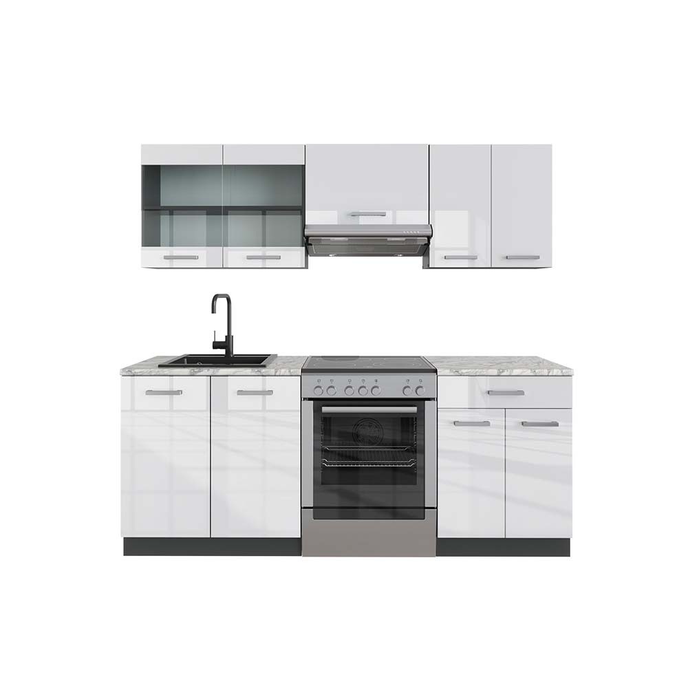 foto del prodotto vicco cucina componibile bianco lucido antracite 200 cm , pl marmo