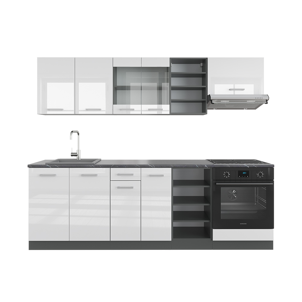 foto del prodotto vicco cucina componibile bianco lucido antracite 240 cm , pl antracite