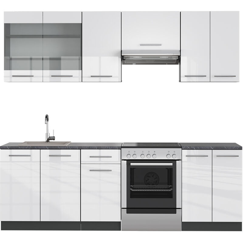 foto del prodotto vicco cucina componibile bianco lucido antracite 240 cm senza piano di lavoro