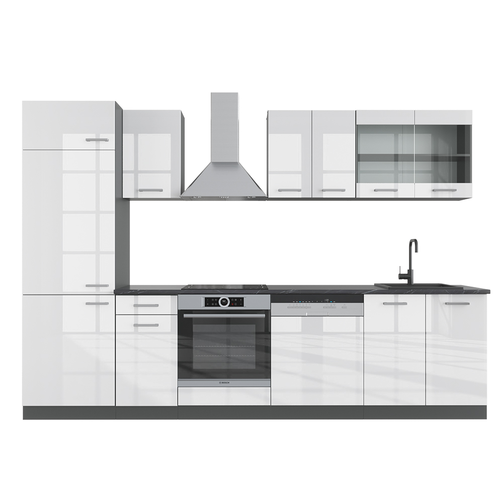 foto del prodotto vicco cucina componibile bianco lucido/antracite 300 cm senza piano di lavoro