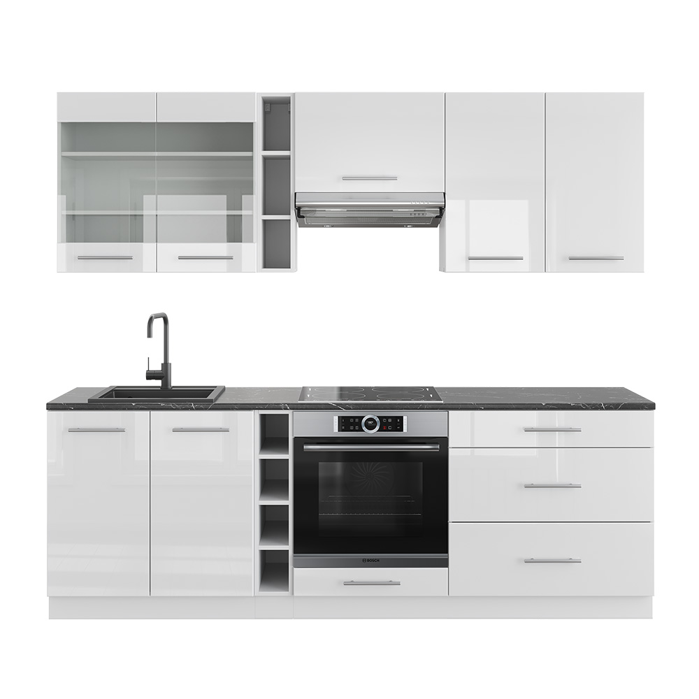 foto del prodotto vicco cucina componibile bianco lucido/bianco 235 cm senza piano di lavoro