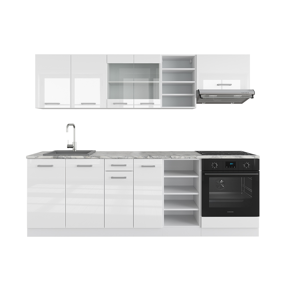 foto del prodotto vicco cucina componibile bianco lucido/bianco 240 cm senza piano di lavoro