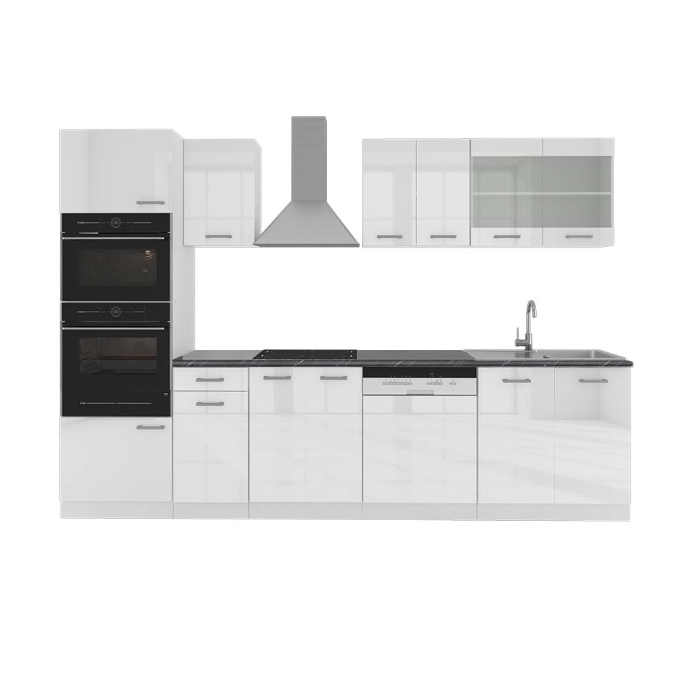 foto del prodotto vicco cucina componibile bianco lucido/bianco 300 cm con armadio alto, pl antracite