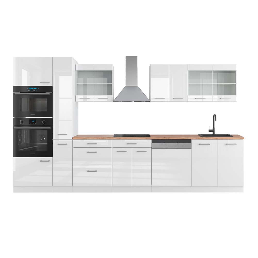 foto del prodotto vicco cucina componibile bianco lucido bianco 350 cm con armadio alto, pl rovere