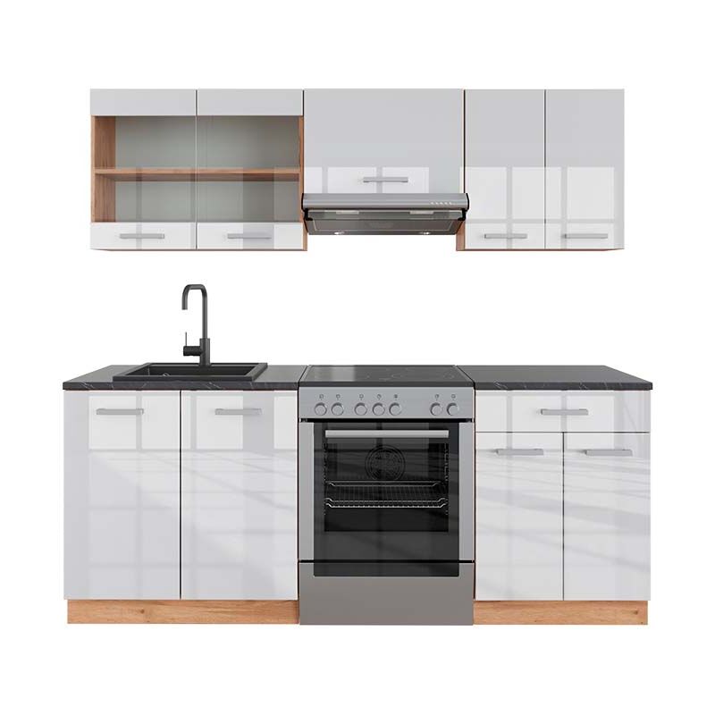foto del prodotto vicco cucina componibile bianco lucido oro power oak 200 cm , pl antracite
