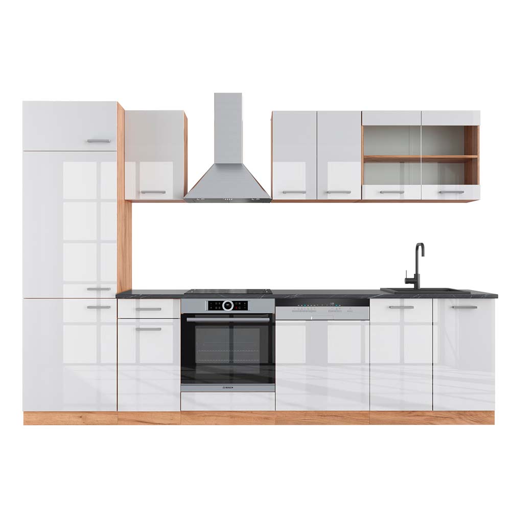foto del prodotto vicco cucina componibile bianco lucido oro power oak 300 cm , pl antracite