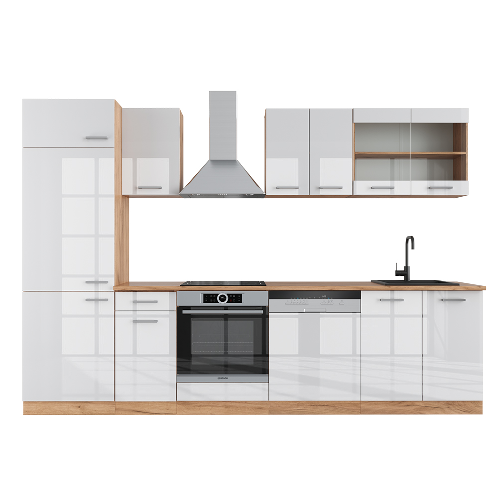 foto del prodotto vicco cucina componibile bianco lucido oro power oak 300 cm senza piano di lavoro