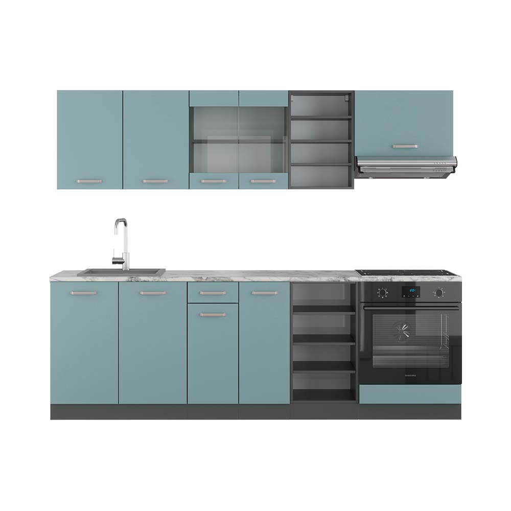 foto del prodotto vicco cucina componibile blu-grigio/antracite 240 cm , pl marmo