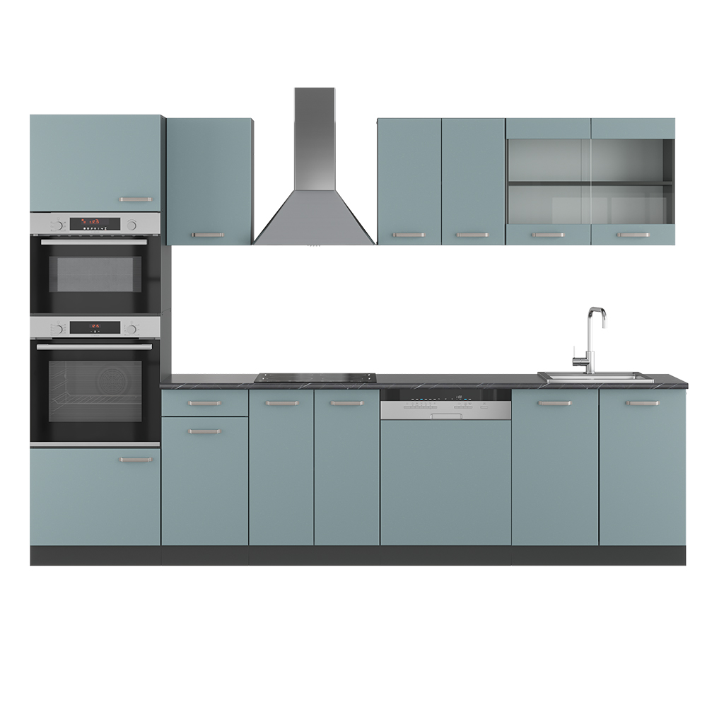 foto del prodotto vicco cucina componibile blu-grigio antracite 300 cm con armadio alto, pl antracite