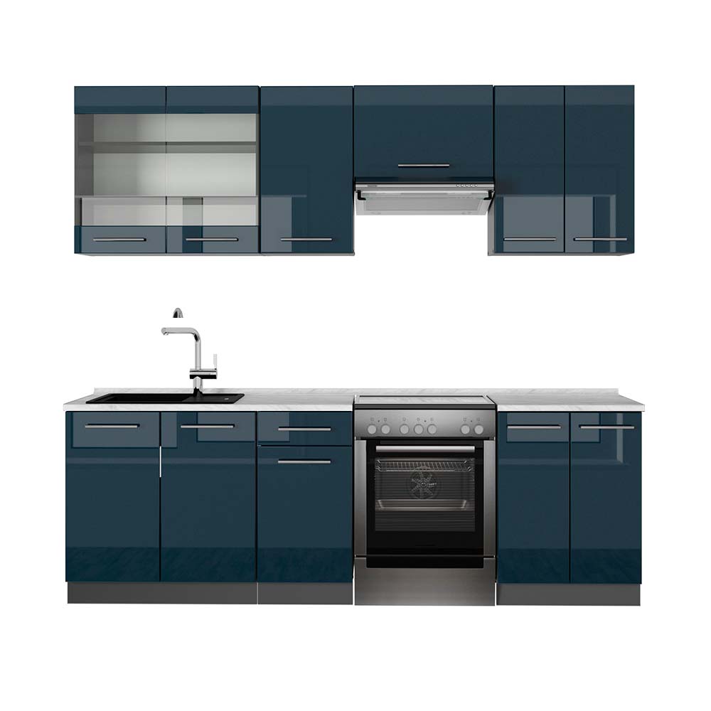 foto del prodotto vicco cucina componibile blu scuro lucido antracite 240 cm , pl marmo