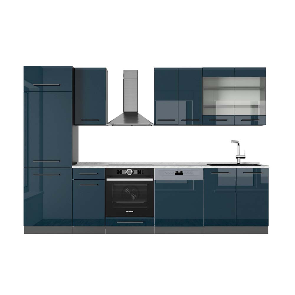 foto del prodotto vicco cucina componibile blu scuro lucido antracite 300 cm , pl marmo