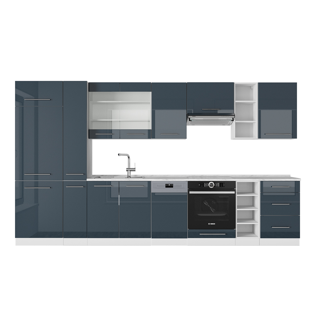 foto del prodotto vicco cucina componibile blu scuro lucido bianco 355 cm , pl marmo