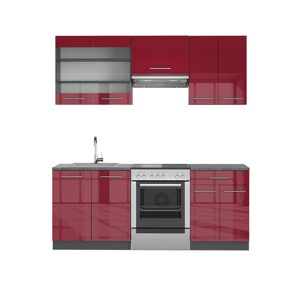 foto del prodotto vicco cucina componibile bordeaux lucido/antracite 200 cm senza piano di lavoro