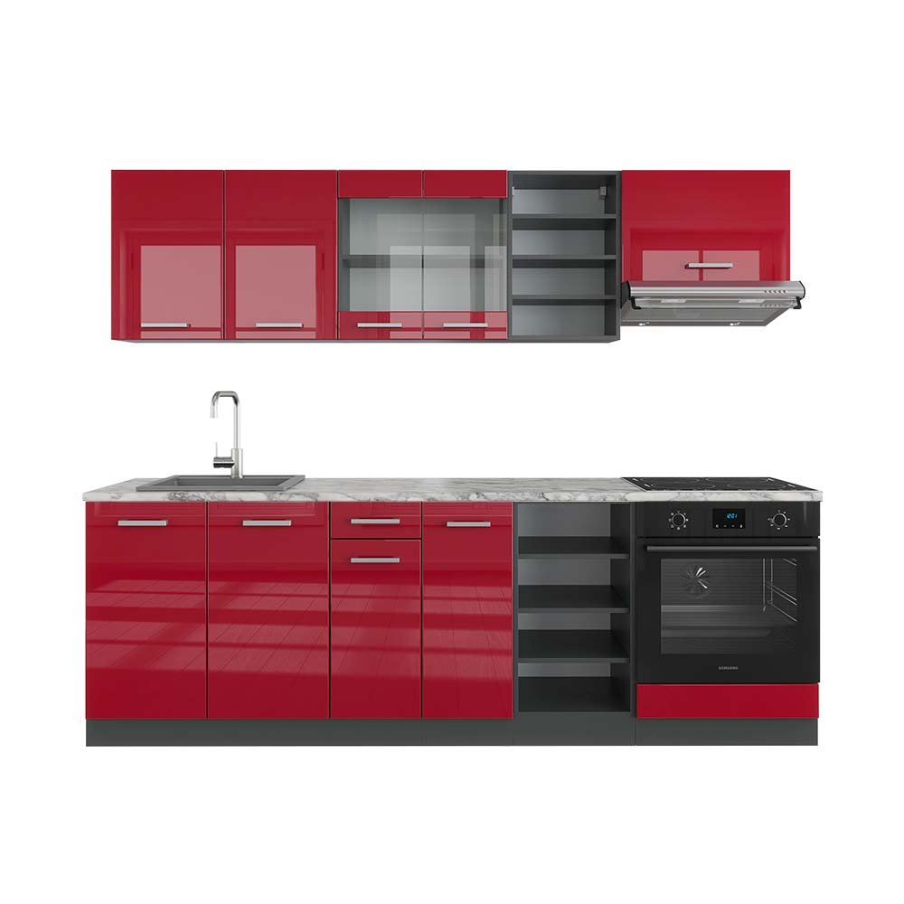 foto del prodotto vicco cucina componibile bordeaux lucido antracite 240 cm , pl marmo