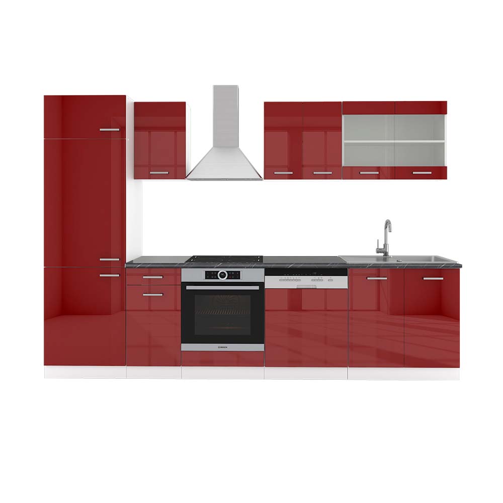 foto del prodotto vicco cucina componibile bordeaux lucido bianco 300 cm , pl antracite