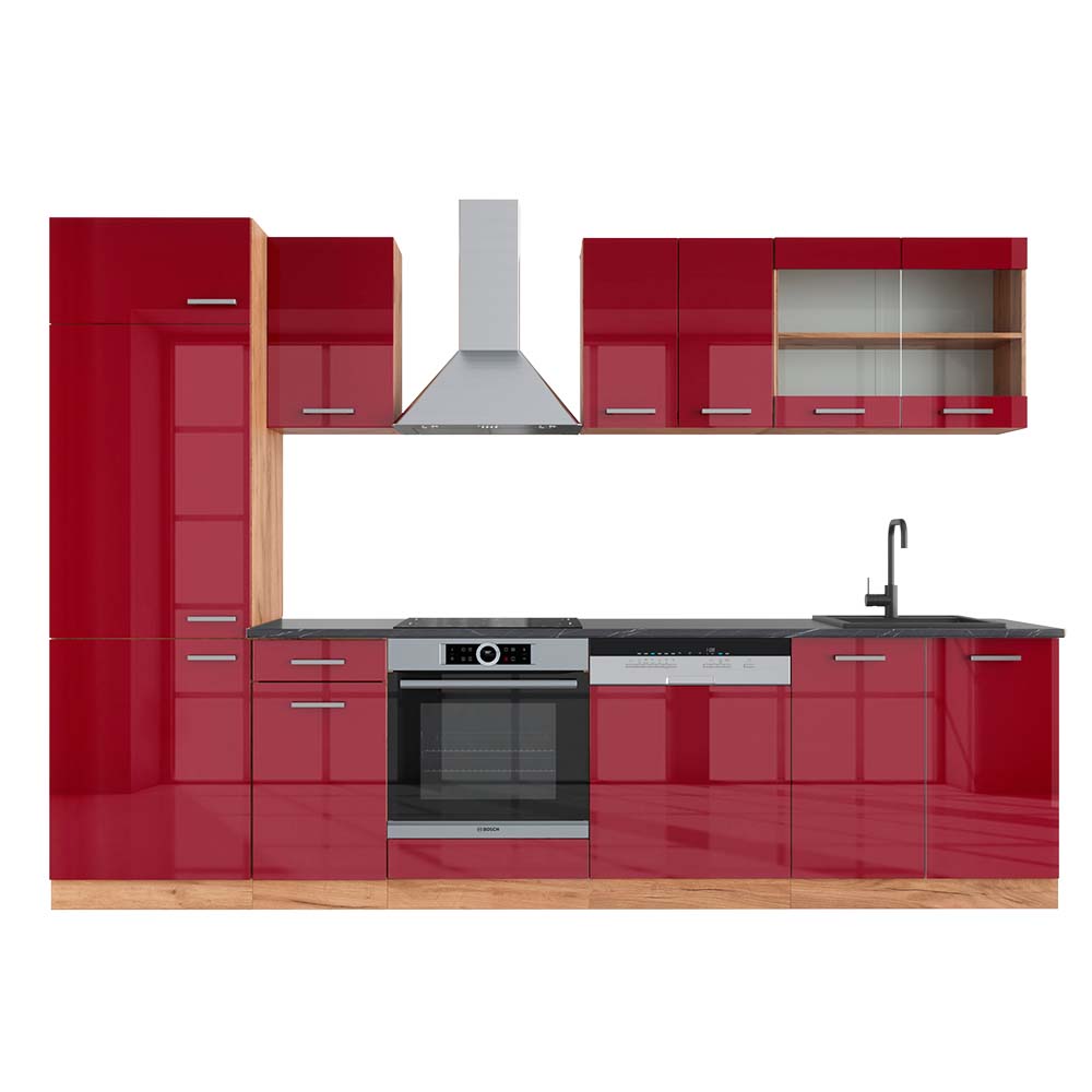 foto del prodotto vicco cucina componibile bordeaux lucido rovere dorato 300 cm , pl antracite