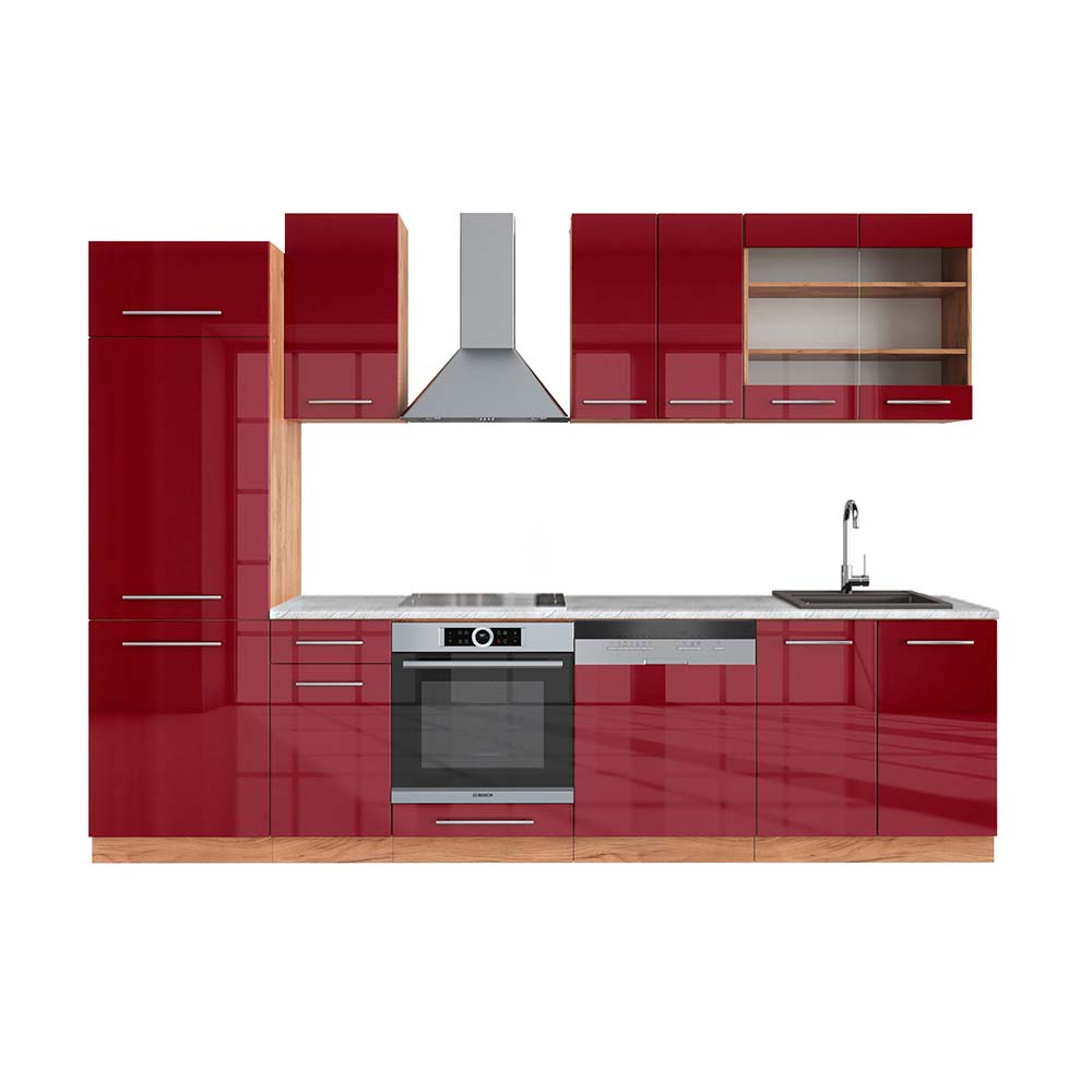 foto del prodotto vicco cucina componibile bordeaux lucido rovere dorato 300 cm , pl marmo