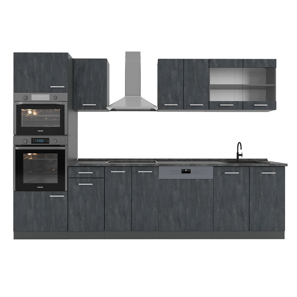 foto del prodotto vicco cucina componibile calcestruzzo nero/antracite 300 cm senza piano di lavoro