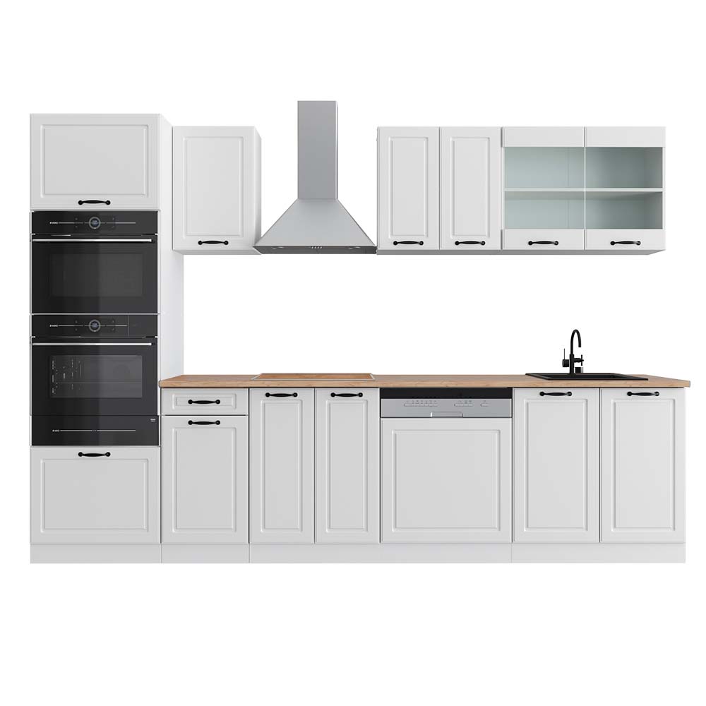 foto del prodotto vicco cucina componibile casa di campagna bianca bianco 300 cm con armadio alto, pl rovere
