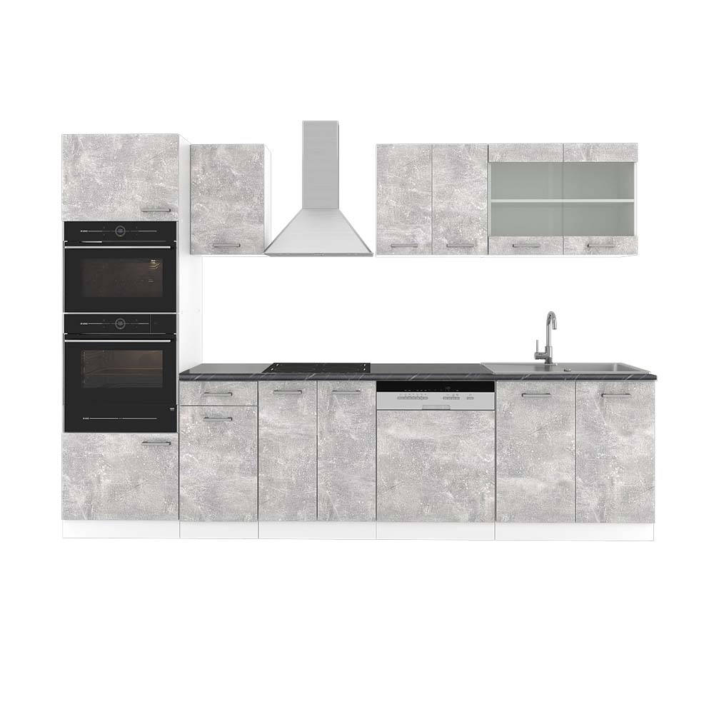 foto del prodotto vicco cucina componibile cemento bianco 300 cm con armadio alto, pl antracite