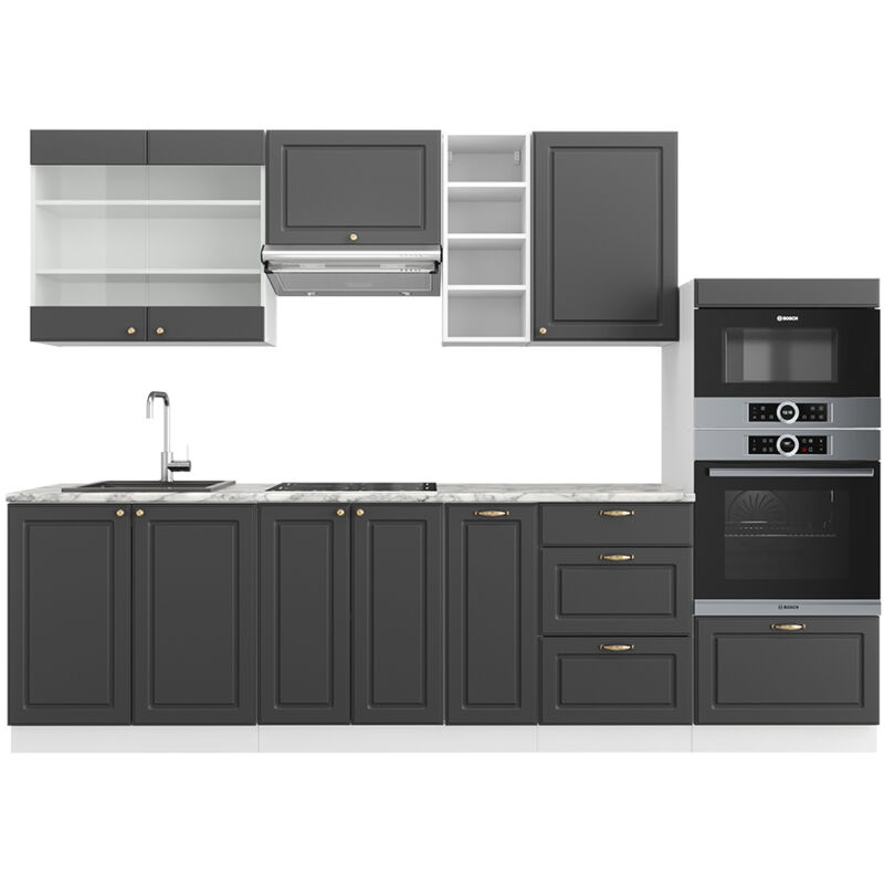 foto del prodotto vicco cucina componibile fame line, antracite casa di campagna bianco, 280 cm senza piano di lavoro