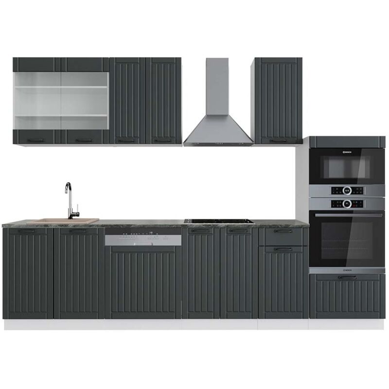 foto del prodotto vicco cucina componibile fame line, antracite casa di campagna bianco, 300 cm con armadio alto, pl antracite